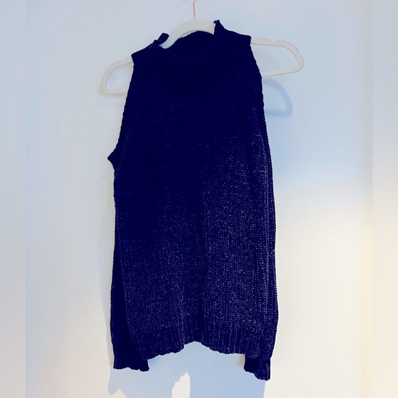 Design Lab Blue Velvet Knit Cold Shoulder Sweater - Picture 1 of 4